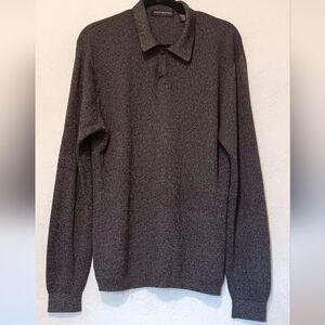 Jhane‎ Barnes Men Sweater Polo 100% Silk Knit Jerseys Charcoal SzM